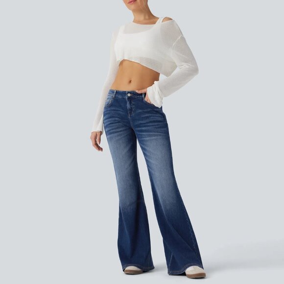 HALARA Denim - HALARA Flex Low Rise Flare Casual Jeans w/Pockets Estate Blue Denim XS Petite